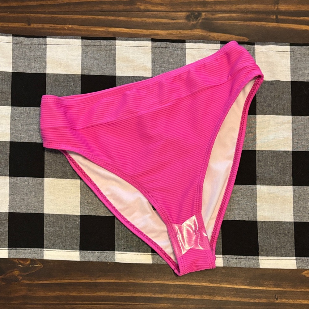 Pretty little thing High-Waist Pink Ribbed Bikini Bottom Women Swim new 4